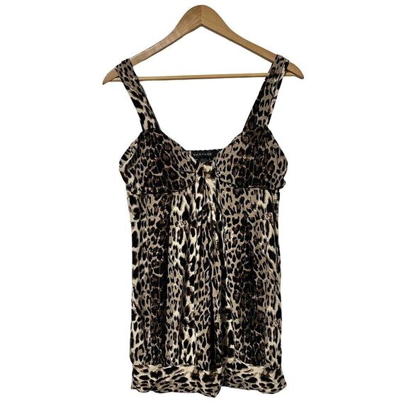 Rampage Cheetah Animal Print Babydoll Tank Top Size L Y2K Mob Wife Stretch - Picture 1 of 8